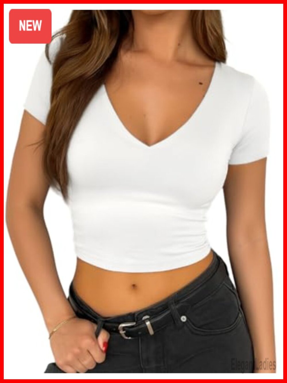 Short Sleeve V Neck Crop Top Slim Fit Double Lined Y2K Going Out Tee